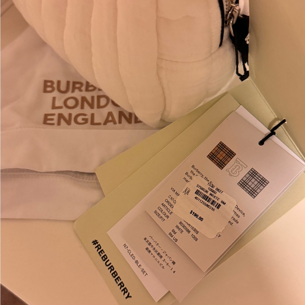 Burberry Unisex Onesie/Hat and Cream Quilted Pouch
